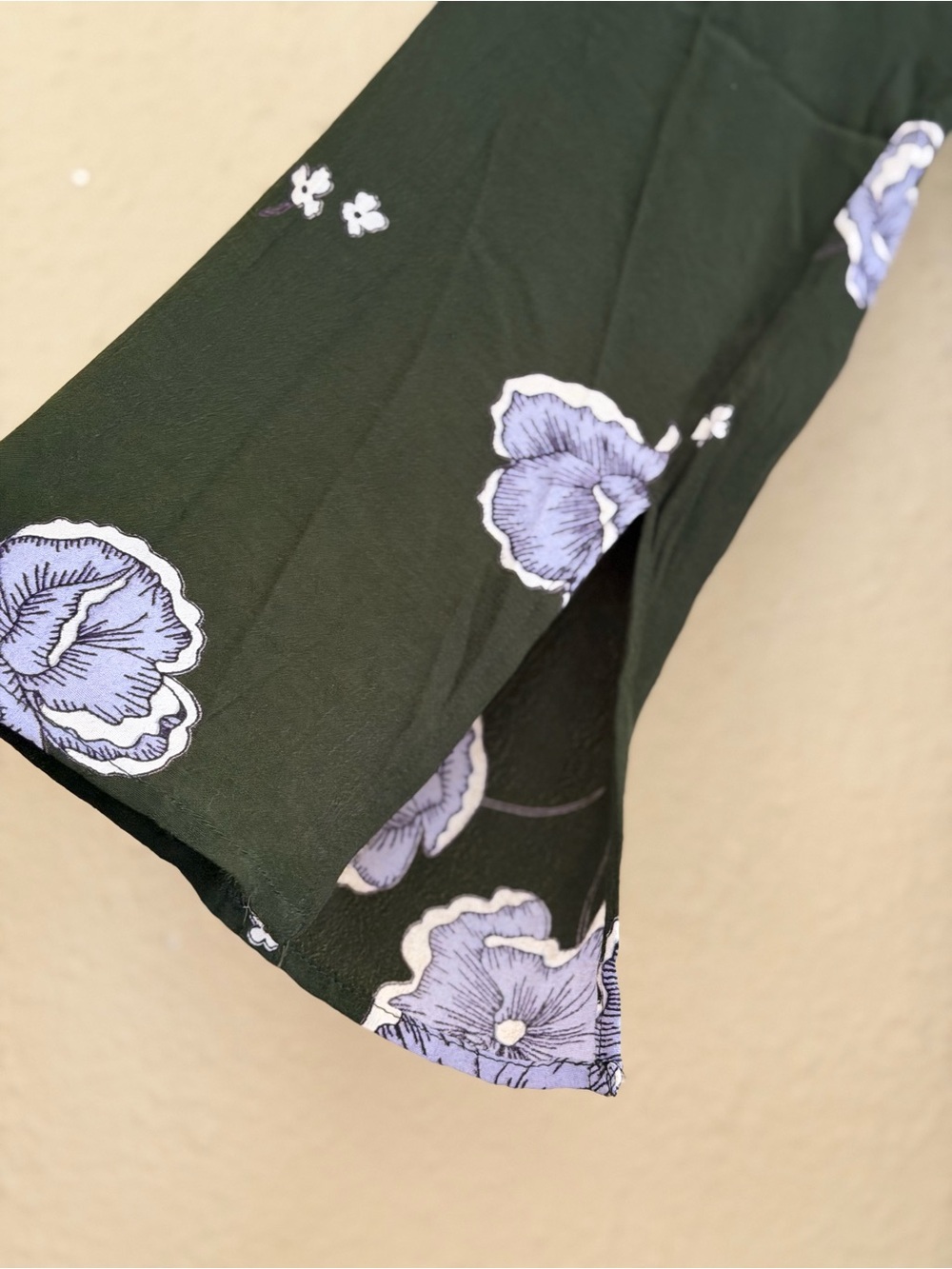 Sage the Label | Dark Green Mini Dress with Lavender Floral Print - Size Small - Picture 4 of 5
